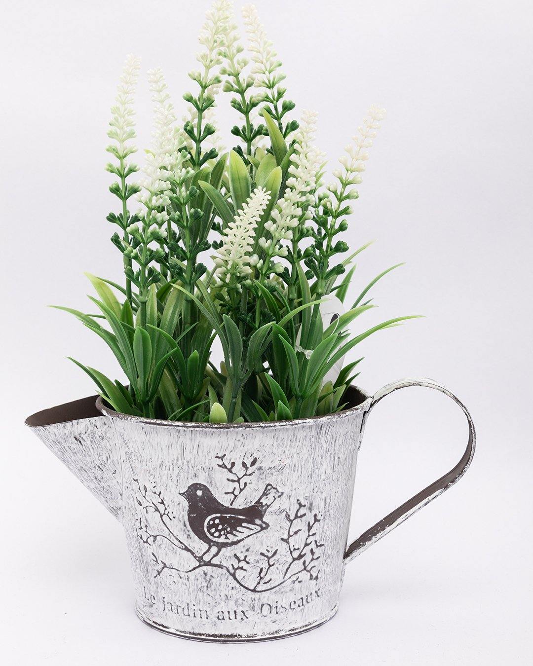VON CASA Artificial Flower with Pot, White, Plastic & Iron