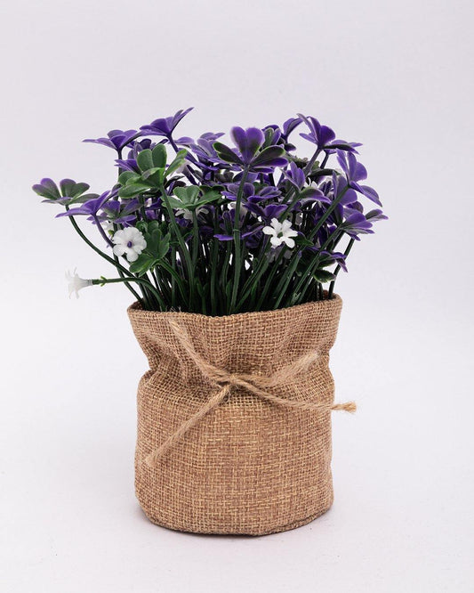 VON CASA Artificial Flower with Jute Sack, Purple, Plastic