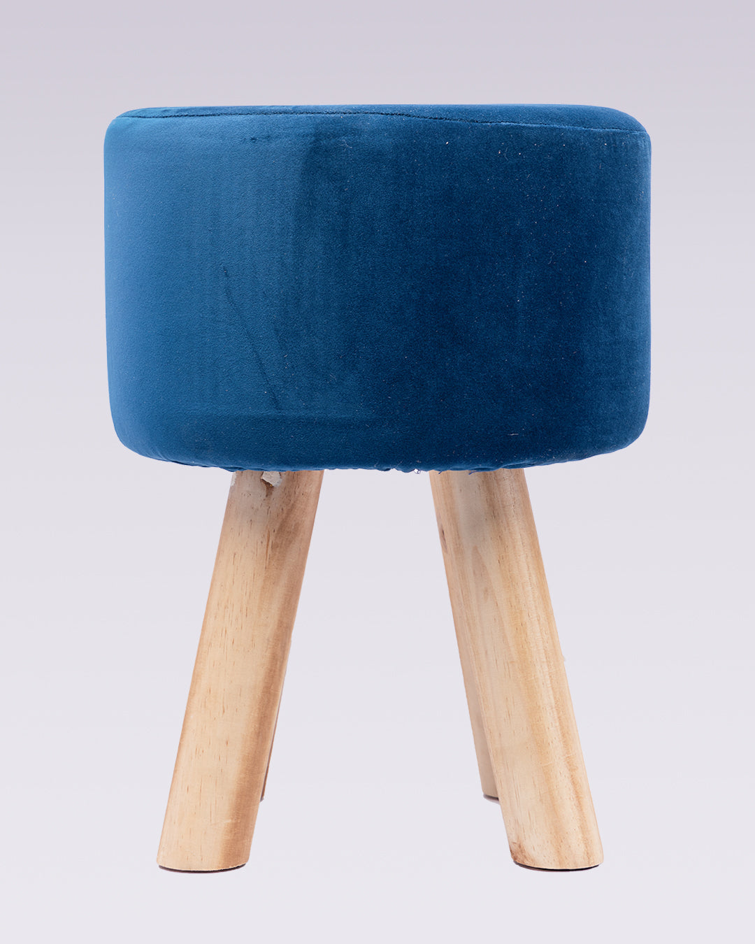 VON CASA Four Legged Wooden Footstool, Ottoman, Navy Blue, Velvet, Wood