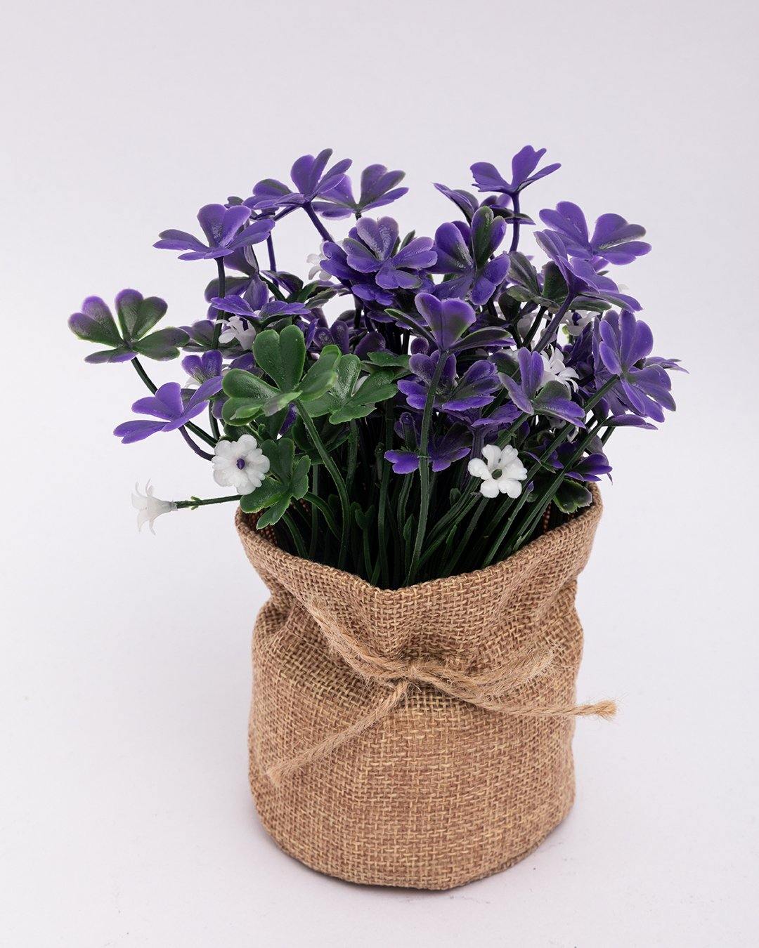 VON CASA Artificial Flower with Jute Sack, Purple, Plastic