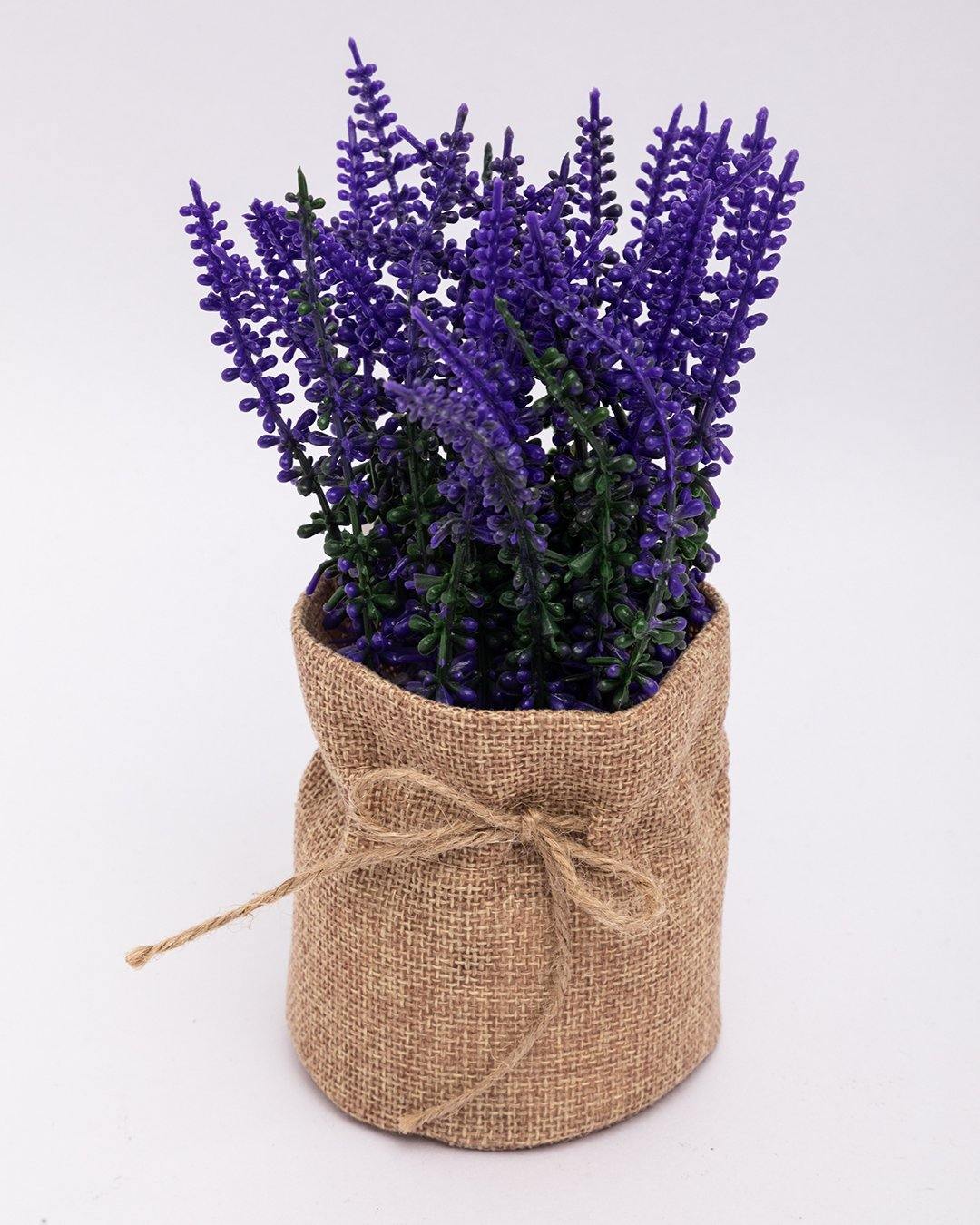 VON CASA Artificial Flower with Jute Sack, Purple, Plastic & Jute