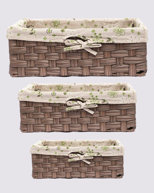 VON CASA Basket, in 3 Different SIzes , Brown, Plastic, Set of 3