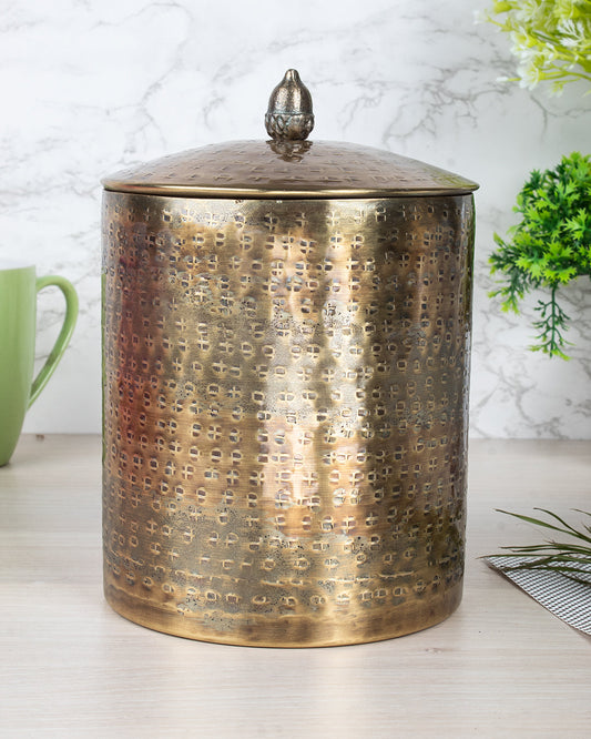 VON CASA Cookies & Candies Storage Jar, Golden Colour, Mild Steel, 2 Litre