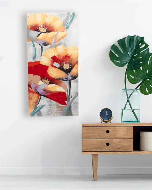 VON CASA Flowers Hand Made Oil Painting, Gallery Wraped, Red, Canvas - VON CASA
