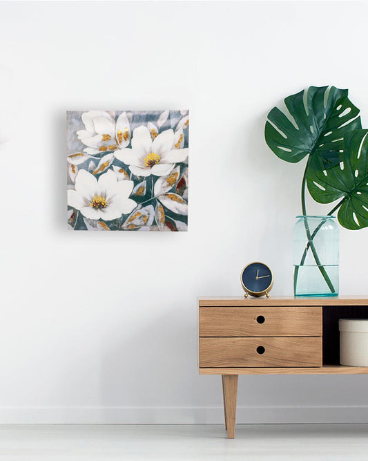 VON CASA Flowers Hand Made Oil Painting, Gallery Wrapped, Blue & White, Canvas - VON CASA