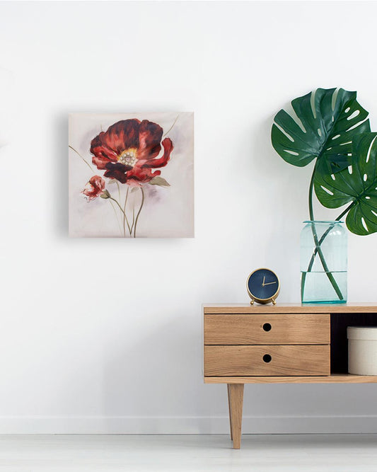 VON CASA Flowers Hand Made Oil Painting, Gallery Wraped, Red, Canvas - VON CASA
