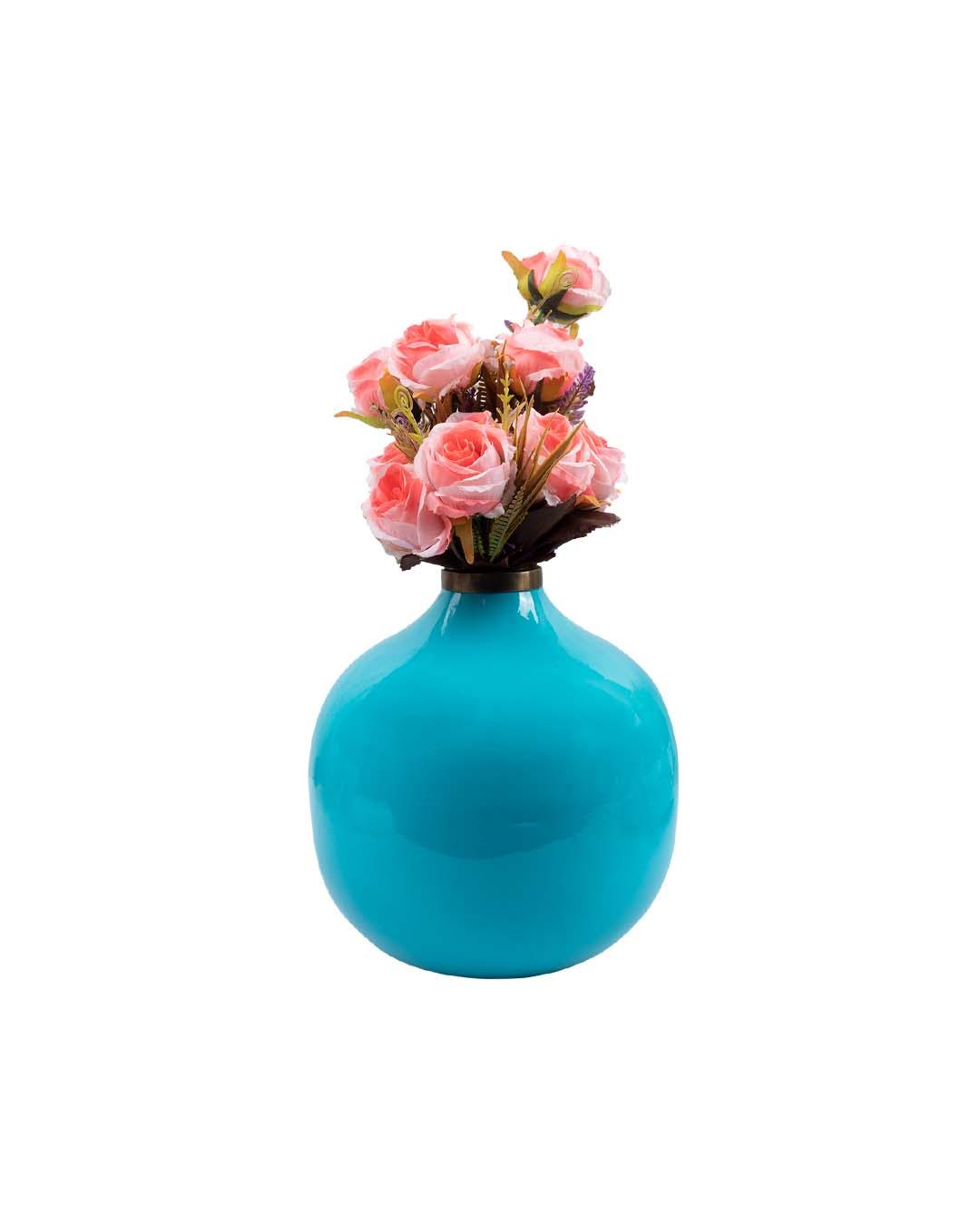 VON CASA Decorative Flower Vase, Diwali Décor, Turquoise, Iron - VON CASA