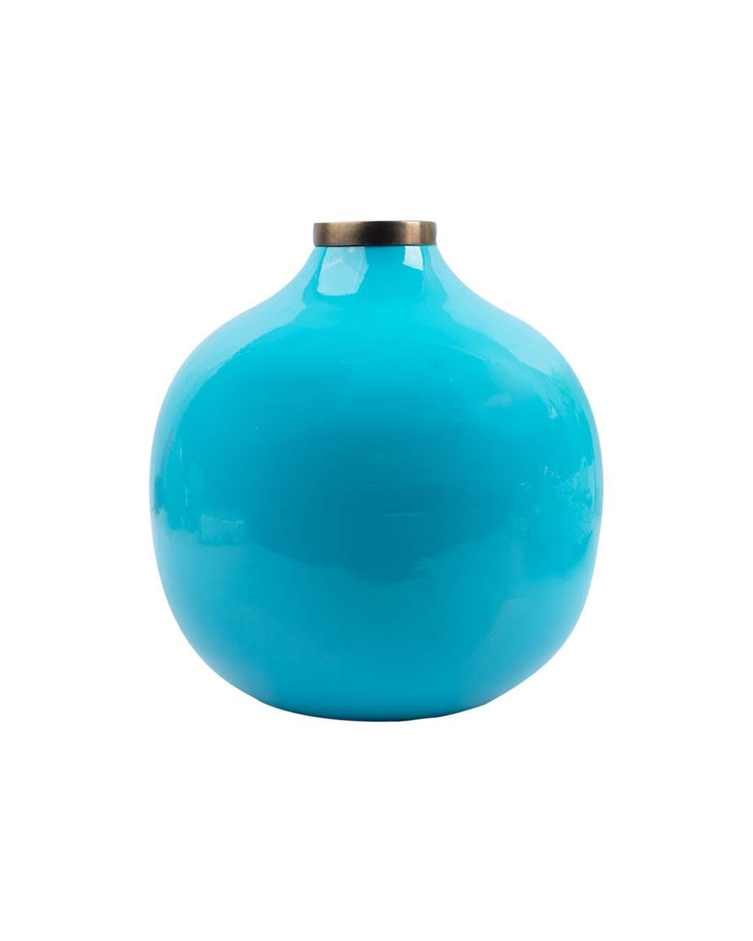 VON CASA Decorative Flower Vase, Diwali Décor, Turquoise, Iron - VON CASA