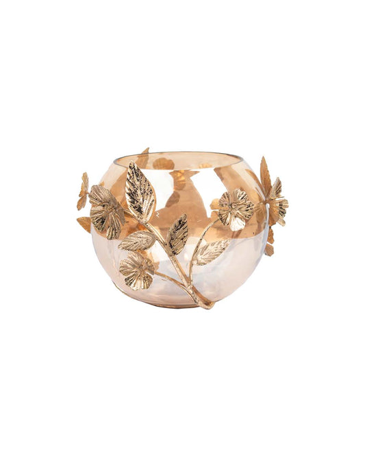 Lighting Leaf Votive Candle Holder, Golden Colour, Iron