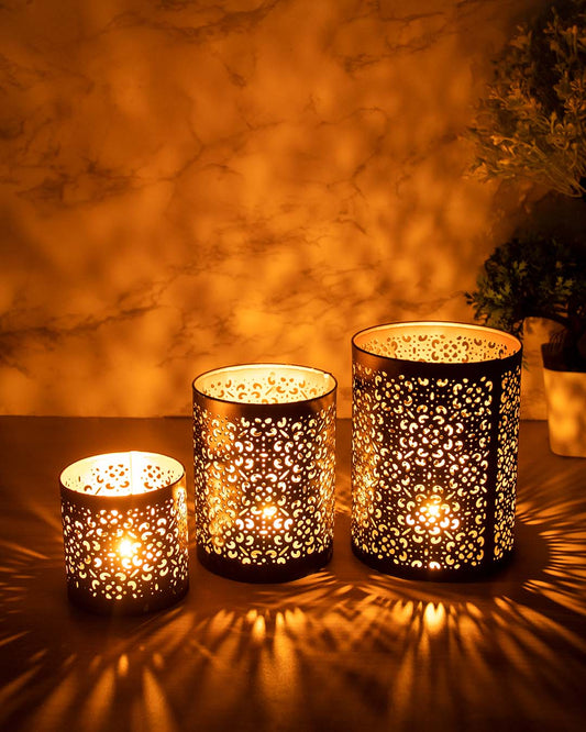 Lighting Moroccan Votive T-Light Holder, Black, Iron