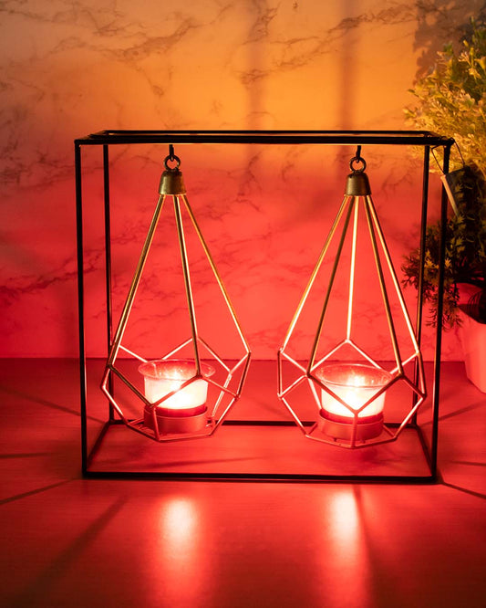 Lighting Nordic Hanging Votive Holder, Diwali Special, Black & Gold, Iron