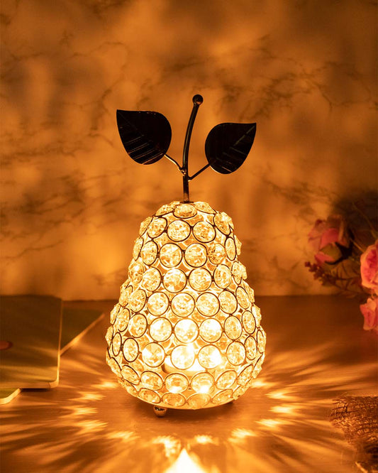 Lighting Silver Crystal Pear T-Light  Candle Holder, Diwali Special, Golden, Iron