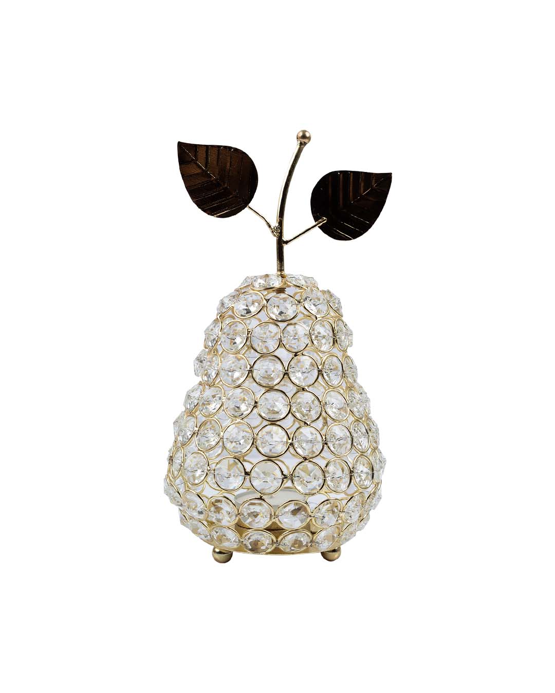 Lighting Silver Crystal Pear T-Light  Candle Holder, Diwali Special, Golden, Iron