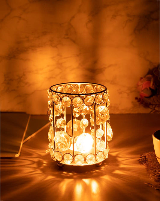 Lighting Silver Crystal Votive Candle Holder, T-Light Holder, Diwali Special, Golden Colour, Iron
