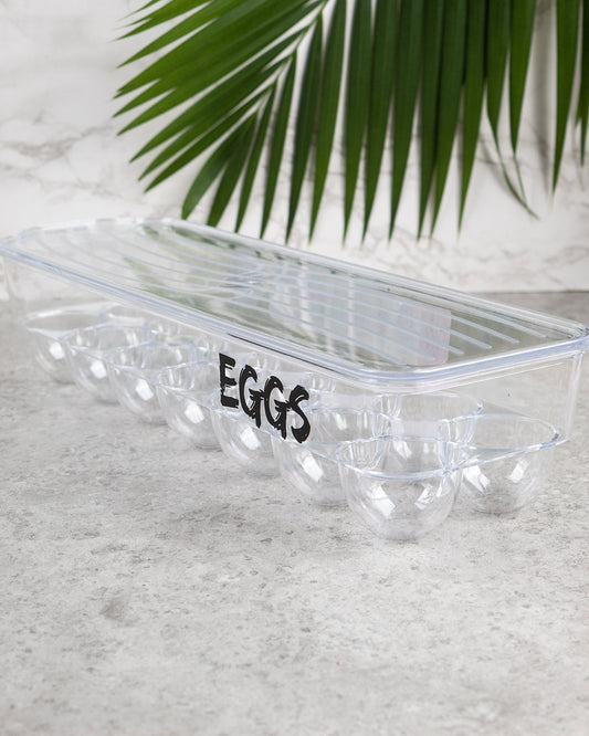 VON CASA Egg Box with Lid & 14 Slots, Transparent, Plastic