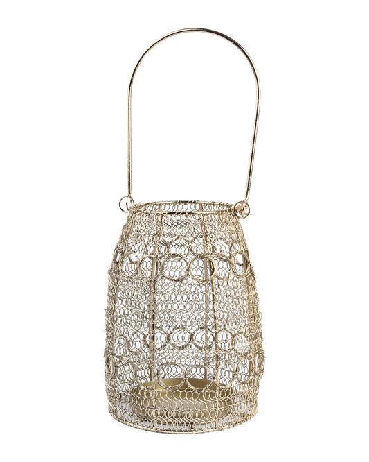 VON CASA Hanging Lantern, Bunnai, Wired Mesh, Golden Colour, Mild Steel