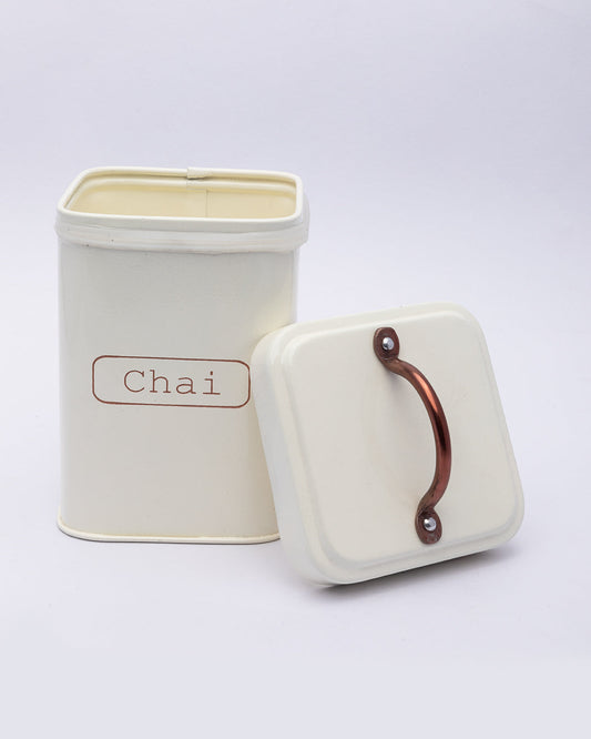VON CASA Chai Jar, Kitchen Decorative, Countertop Metal Storage Jar, Ivory, Mild Steel