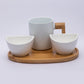 VON CASA Bowls & Mug Set, with Wooden Tray, White, Ceramic & Bamboo, Set of 2 Bowls & a Mug