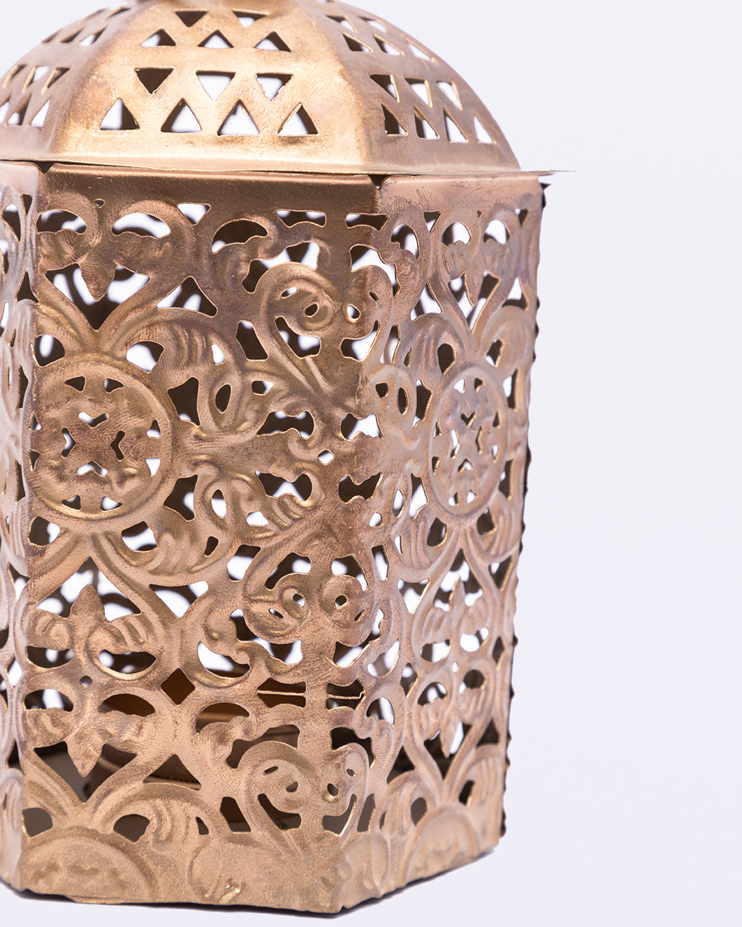 VON CASA Lantern, T-Light Holder, New Design Cutwork, Gold Colour, Mild Steel, Set of 3