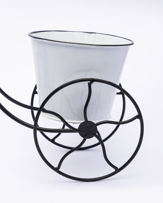 VON CASA Table Planter, Decorative, Cycle Shaped Planter, Home & Office Decor, White, Iron