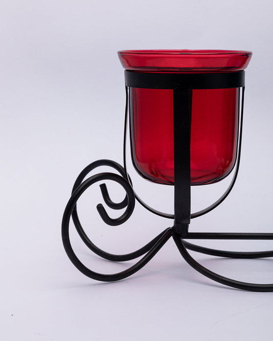 VON CASA 3 T-Light Candle Holder, Multicolour Votive Holder, Modern Design, Black Finish, Mild Steel