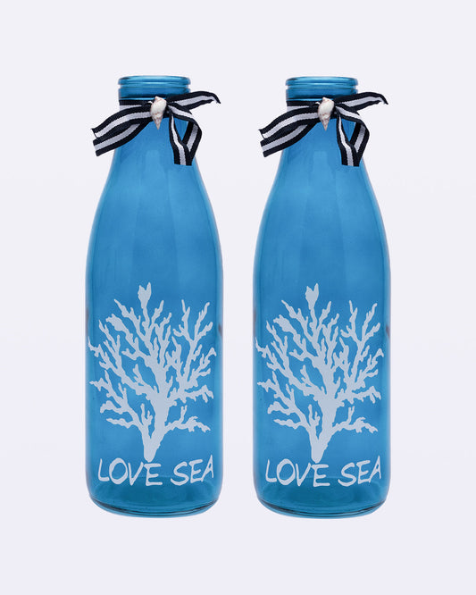 VON CASA Vase, Semi-Transparent Glass Vase, Decorative Small Flower Vase For Home, Table Centerpiece, Blue, Glass, Set Of 2