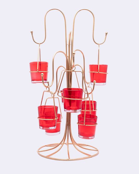 VON CASA Tree of Light, T-light Holder, with 8 Glass Votives, Gold Colour, Mild Steel
