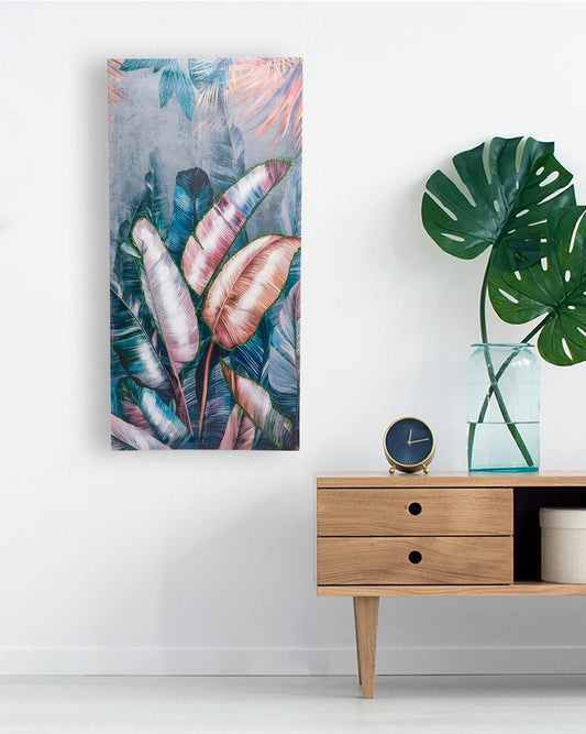 VON CASA Leaves Hand Made Oil Painting, Gallery Wraped, Blue, Canvas - VON CASA