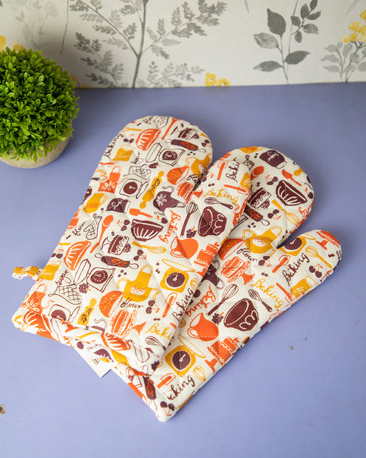 VON CASA Oven Gloves, Multicolour, Cotton, Set of 2