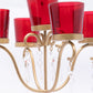 VON CASA 5 Arms T-Light Candle Holder, Red Votive, Clear Crystal, Gold Finish, Mild Steel