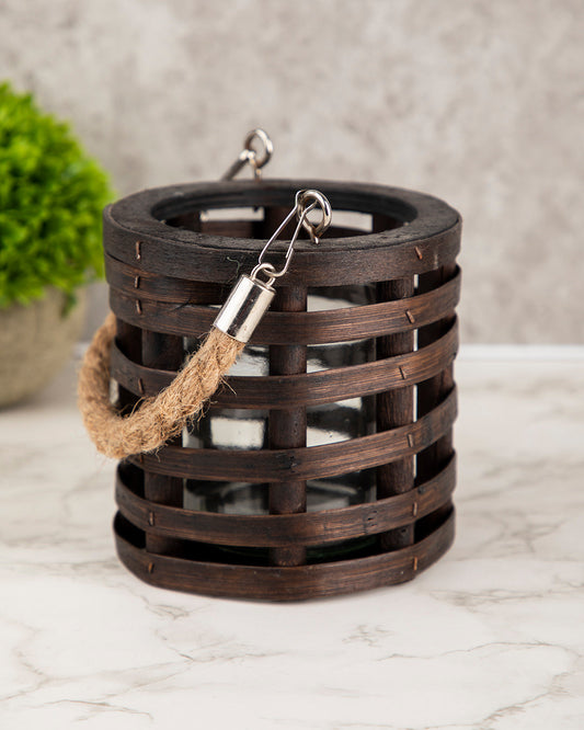 VON CASA Candleholder, Woodchip, Lantern, Brown, Wood