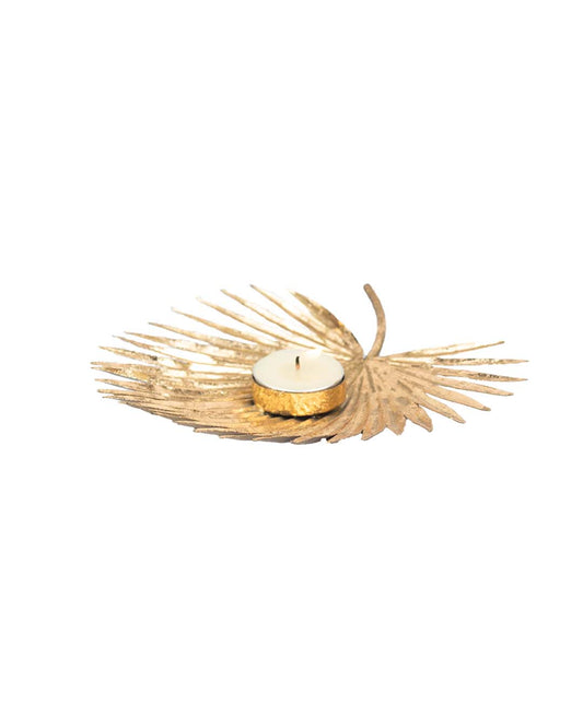 Lighting Leaf Shaped T-Light Candle Holder, Diwali Special, Golden, Iron