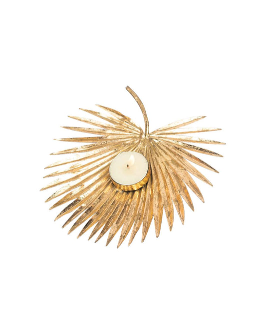 Lighting Leaf Shaped T-Light Candle Holder, Diwali Special, Golden, Iron