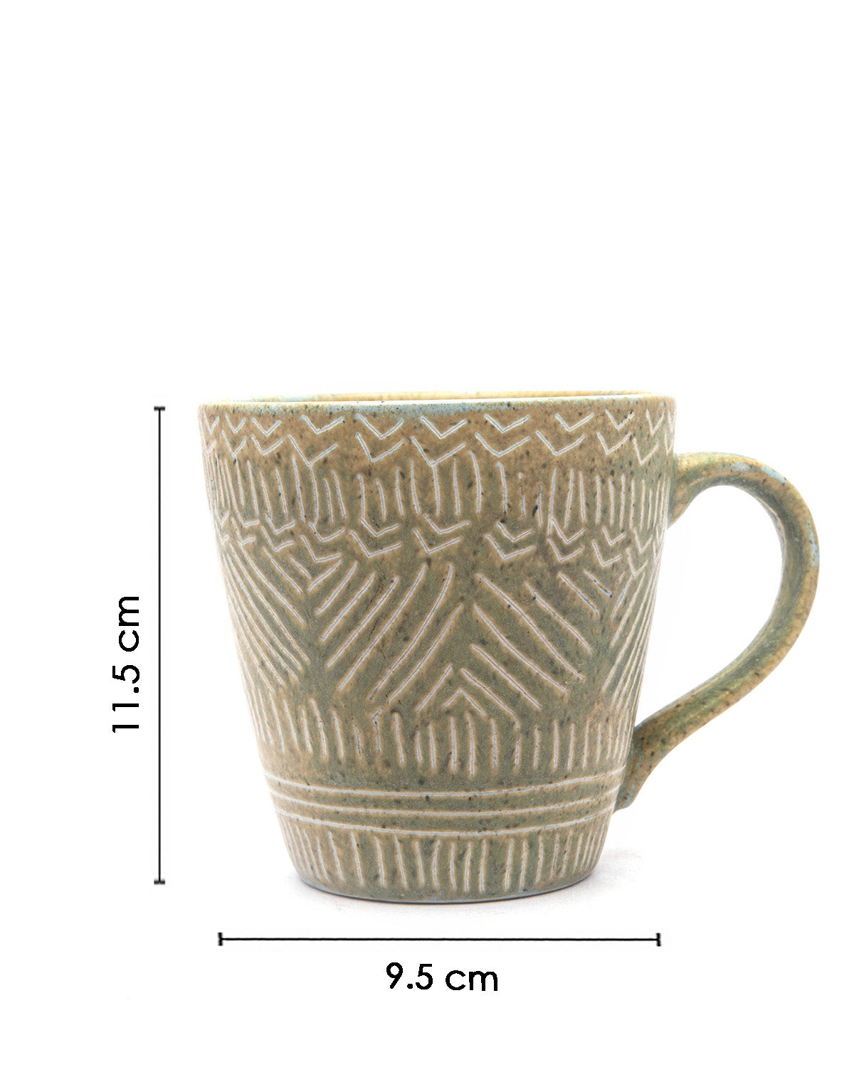 VON CASA Mug Set, Tea & Coffee Mug, Soup Mug, Stoneware, Antique Look, Green, Ceramic, Set of 2