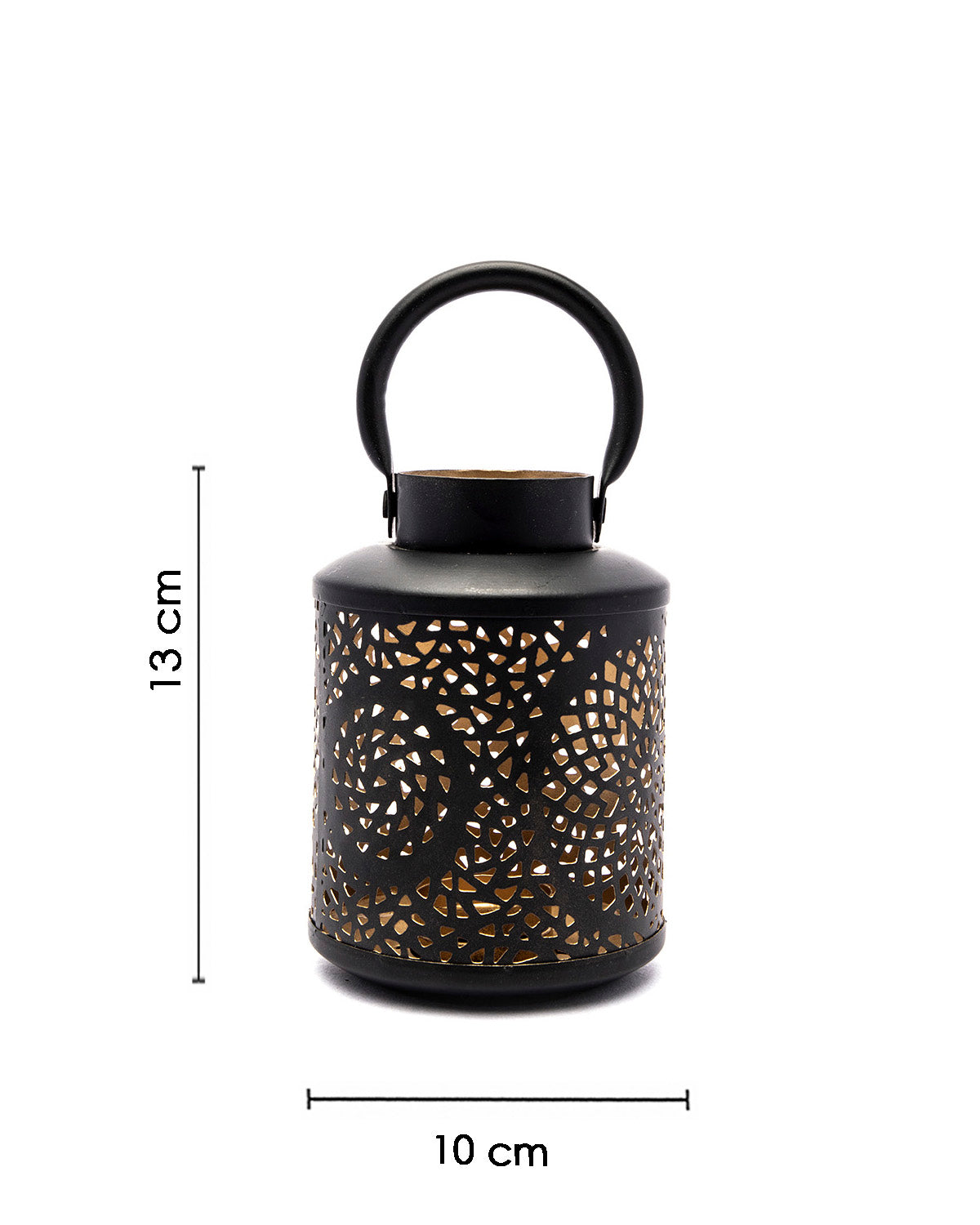 VON CASA Lantern Lamp, T-Light Candle Holder, Sun Pattern Cutwork, Black Colour, Mild Steel