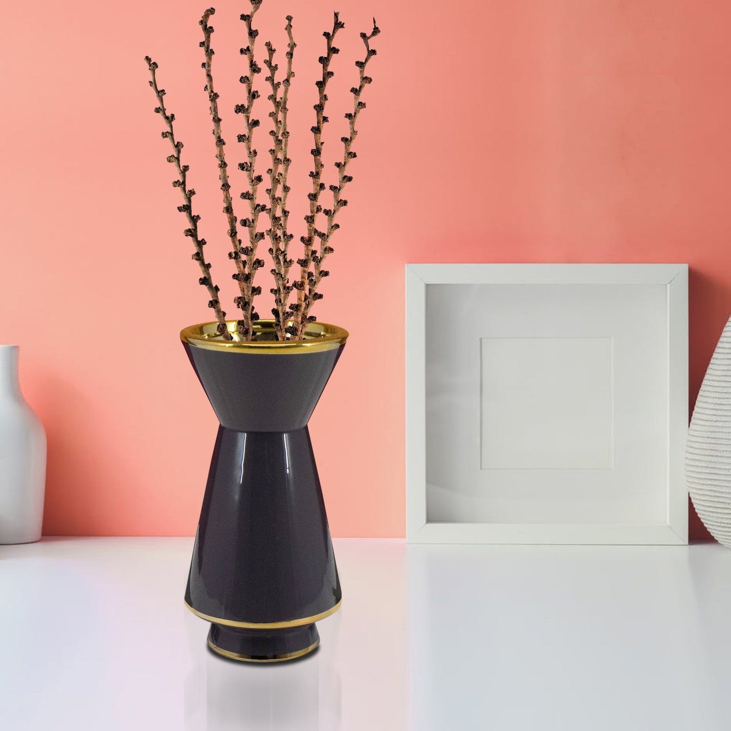 VON CASA Vase, Flower Vase, Unique Glazed Design, Decorative Vase, Grey, Ceramic
