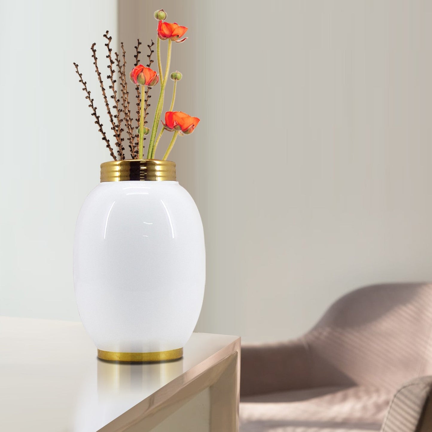 VON CASA Vase, Flower Vase, Unique Glazed Design, Decorative Vase, White, Ceramic