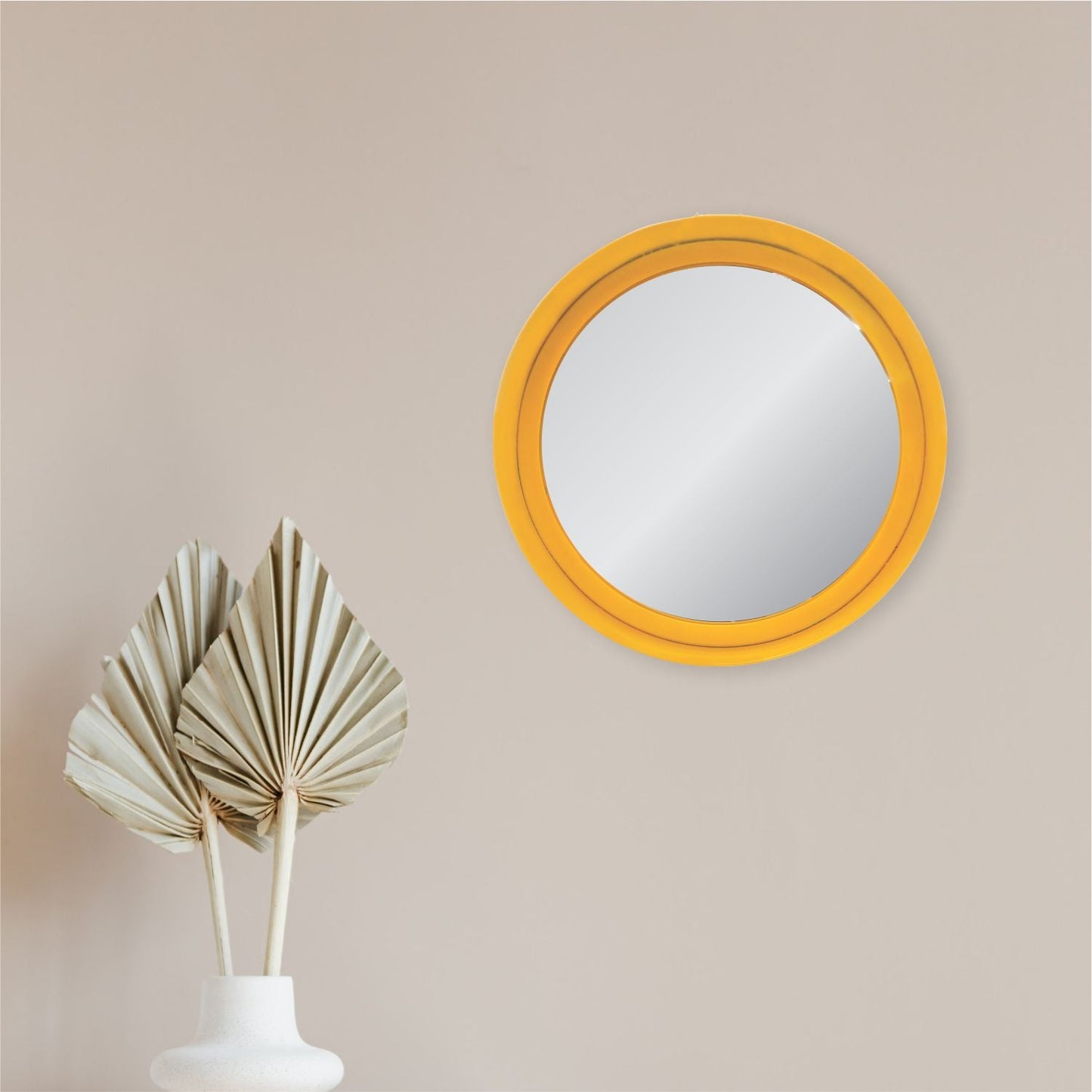 VON CASA Round Mirror, Metal Frame, Elegant Style, Modern Design, Yellow Colour, Mild Steel