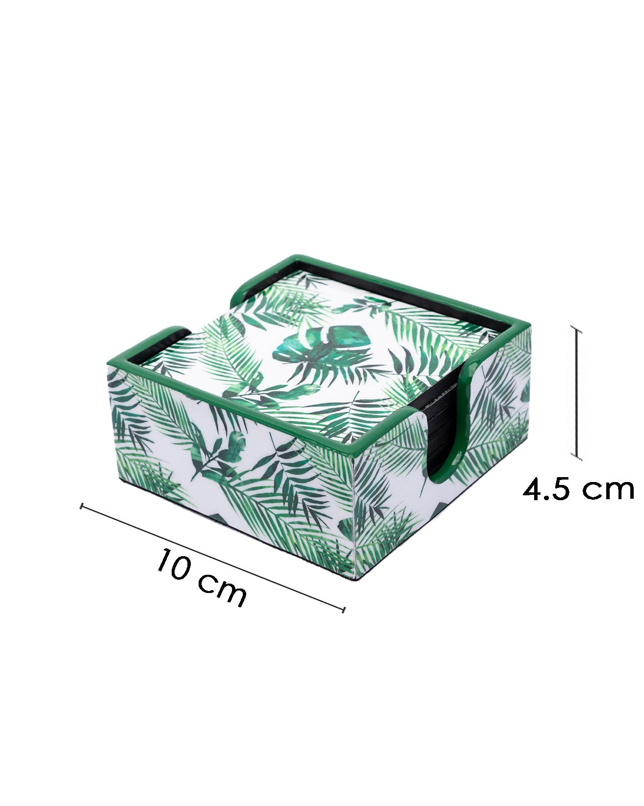 VON CASA Coaster with Holder, Nature Inspired Print, Tea Coaster, with Soft Bottom for Home, Office, & Restaurant, Green Colour, MDF, Set of 6
