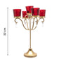 VON CASA 5 Arms T-Light Candle Holder, Red Votive, Clear Crystal, Gold Finish, Mild Steel