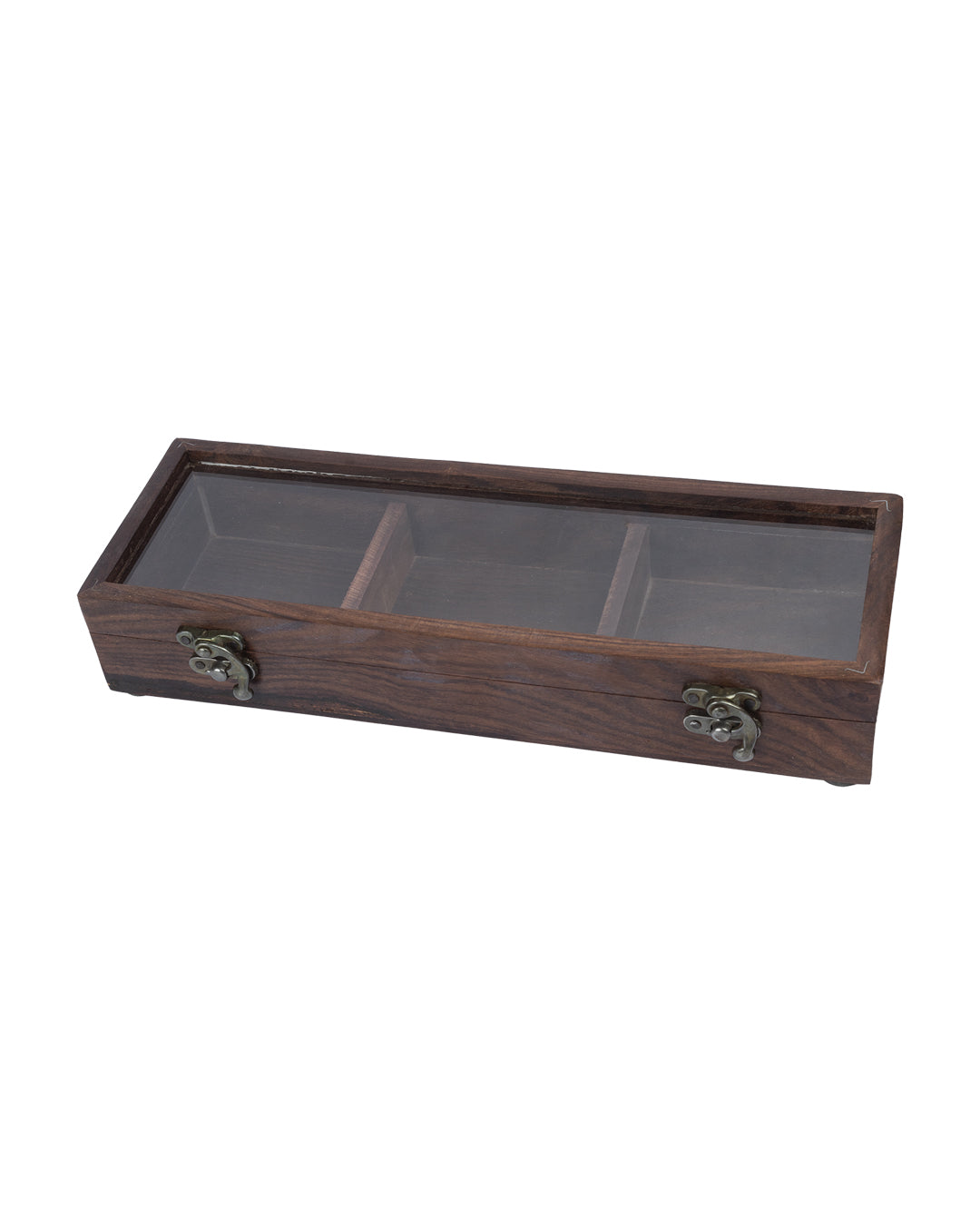 Sheesham Wood Rectangular Spice Box With Hand Carving (3 Compartments)