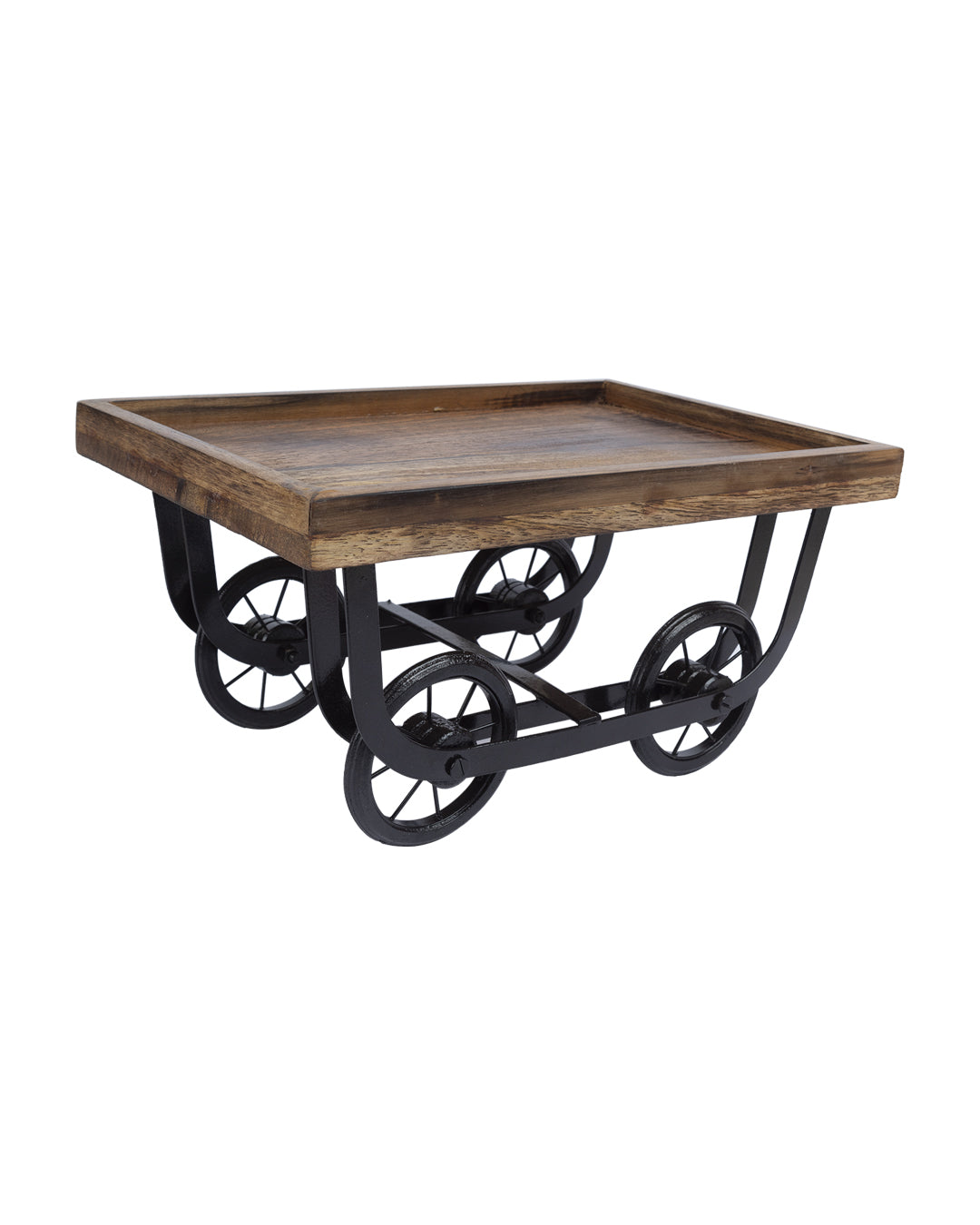 Handmade Wooden Serving Platter Thela With Wheels – Dining Table Serving Cart, Rectangle, Natural