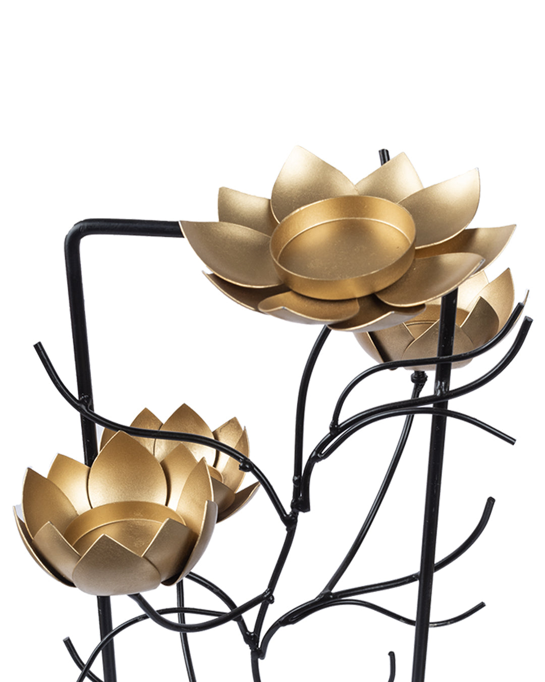 Lighting Lotus T-Light Holder & Stand with 5 Votives, Black & Golden, Iron