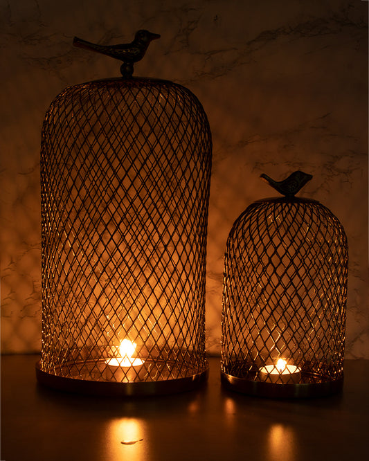 VON CASA Metal Mesh Cloche, Mild Steel, Golden Colour, Set of 2