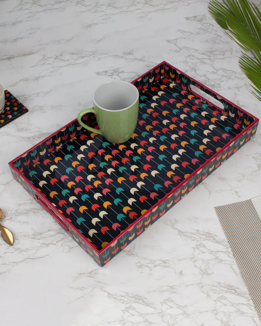 VON CASA Tray with Handle, Multicolour, MDF
