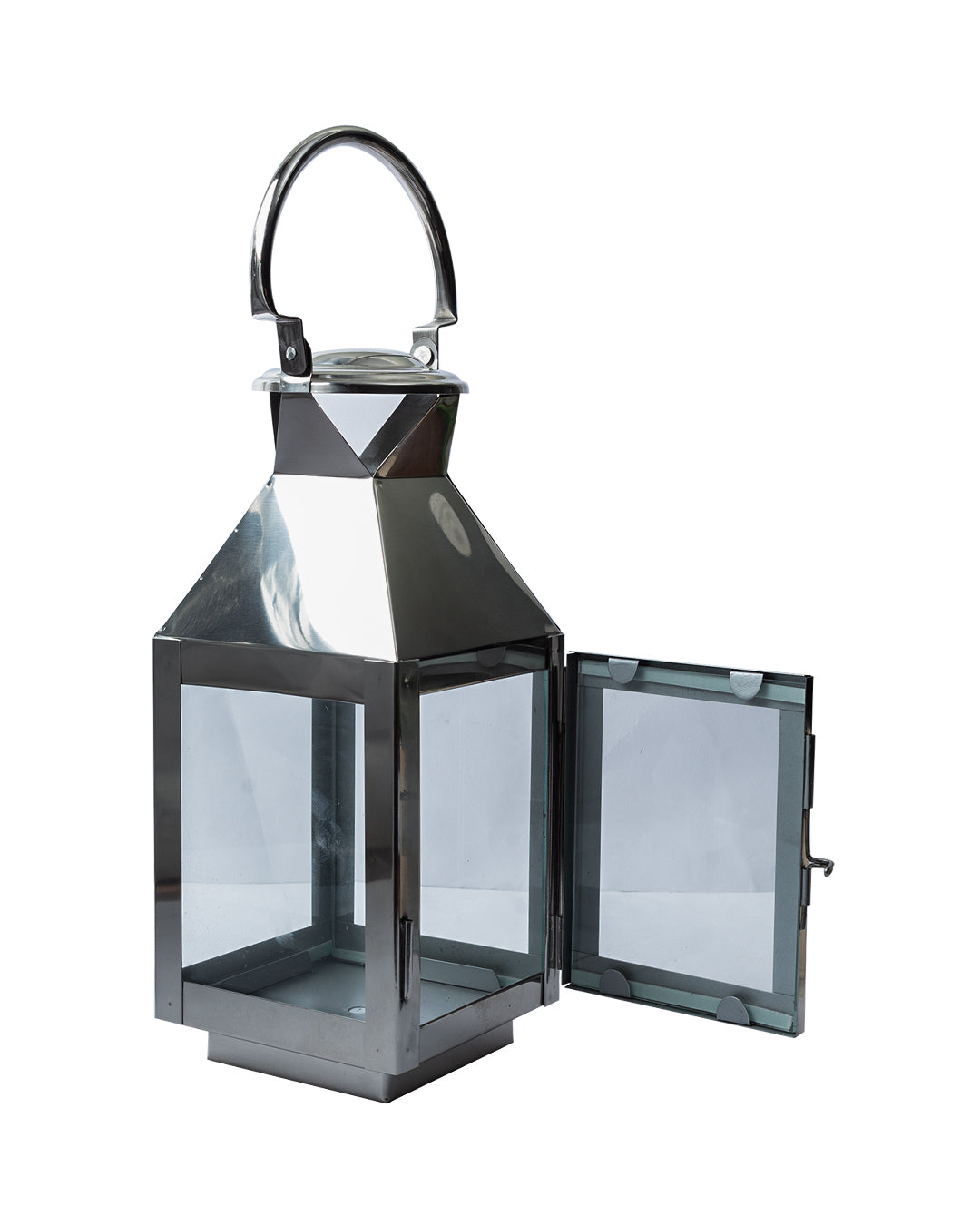VON CASA Table Lantern, Small, Silver, Stainless Steel & Glass