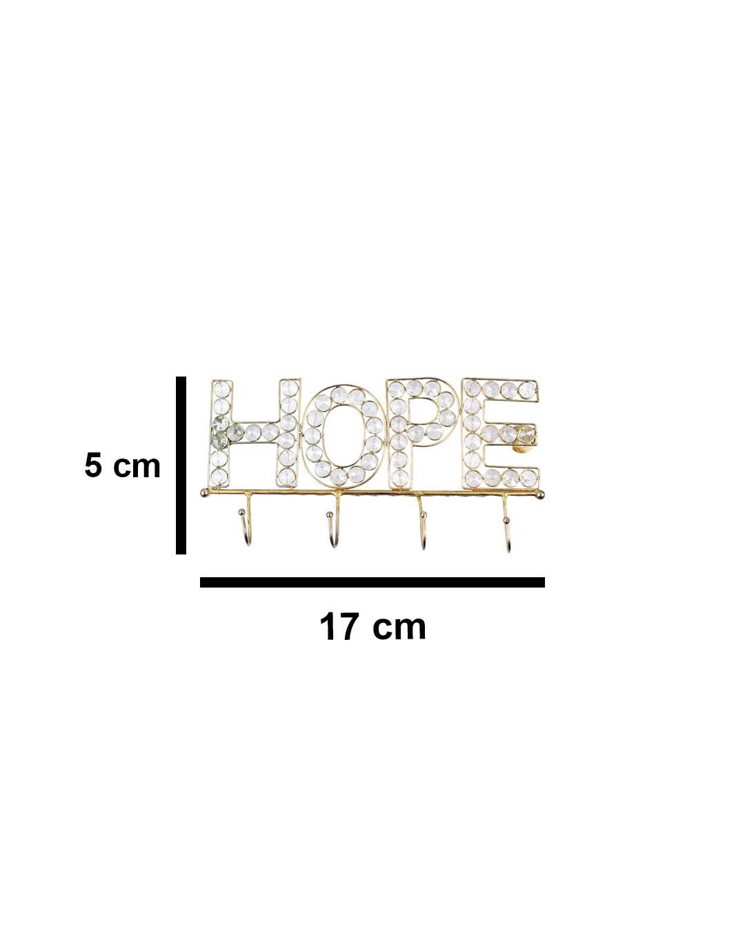 VON CASA "HOPE Sign" Crystal Wall Hook, 4 Hooks, Golden, Iron - VON CASA