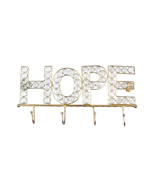 VON CASA "HOPE Sign" Crystal Wall Hook, 4 Hooks, Golden, Iron - VON CASA