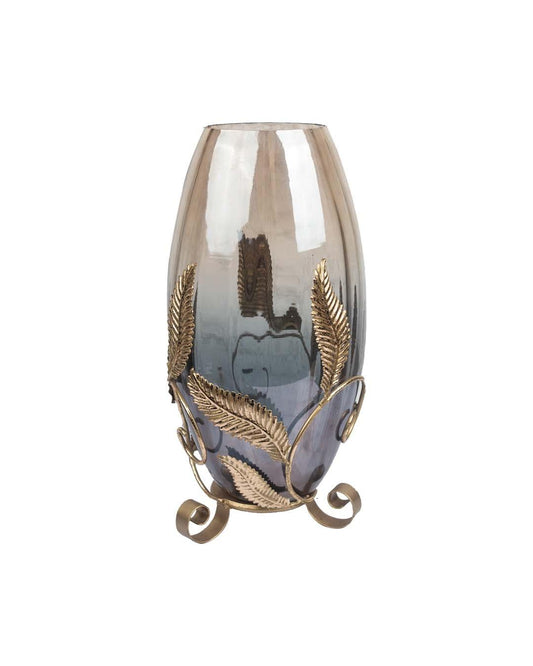 VON CASA Lighing Lustre Vase with Leaf, Diwali Collection, Golden Colour, Iron - VON CASA