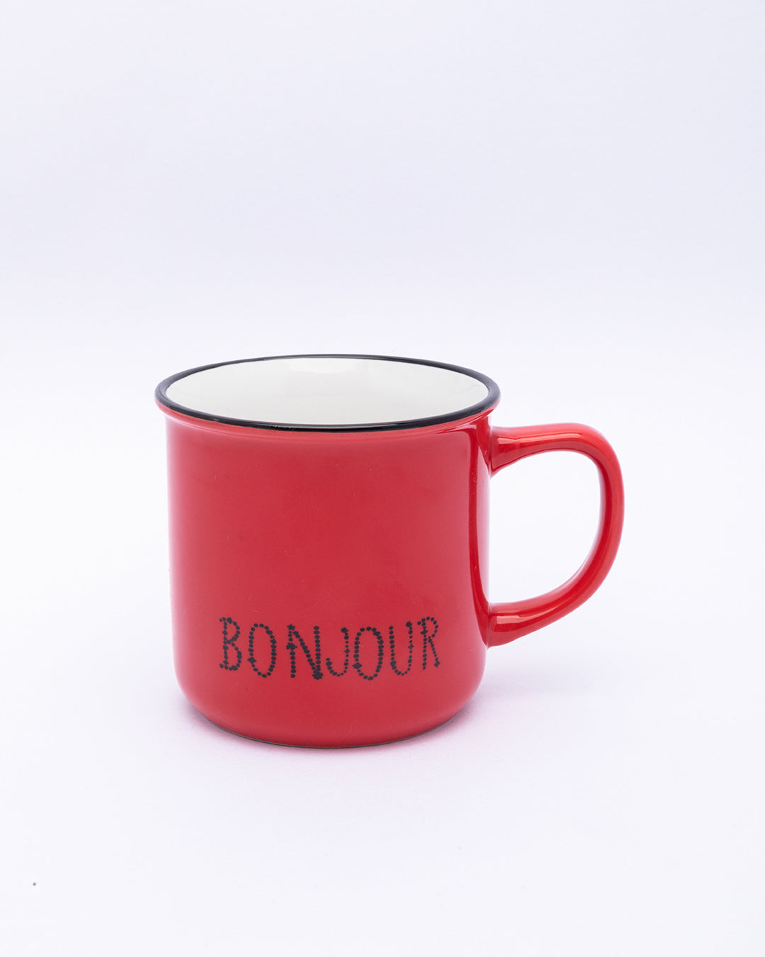 VON CASA Mugs, Bonjour, Microwave & Dishwasher Safe, Assorted Colours, Ceramic, 340 mL, Set of 4